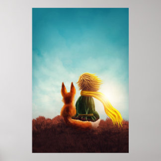 Kleine Prins en Vos. Kinderkamer Kunst Illustratie Poster