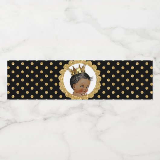 Kleine Prins Etnische Kroon Zwart & Goud Waterfles Etiket (Enkel label)
