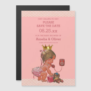 Kleine prinses aan de telefoon Save the Date Chevr Magnetische Uitnodiging