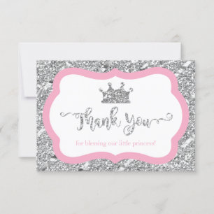 Kleine prinses Dank je wel kaart, roze faux glitte Bedankkaart