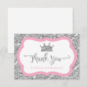 Kleine prinses Dank je wel kaart, roze faux glitte Bedankkaart (Voorkant / Achterkant)