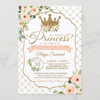 Kleine Prinses Gouden Bloemenkroon Baby Shower Kaart