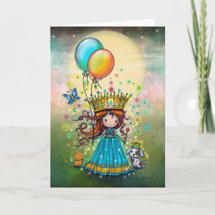 Kleine Prinses met Ballonnen Fantasievolle Kunst Kaart