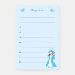 Kleine prinses op lichtblauwe takenlijst post-it® notes
