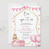 Kleine Prinses Roze 1e Verjaardag Kaart (Voorkant)