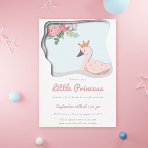 Kleine prinses Roze Swan Floral Girl Baby shower Kaart