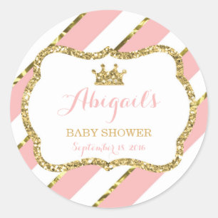Kleine prinses Sticker, roze, faux glitter Ronde Sticker