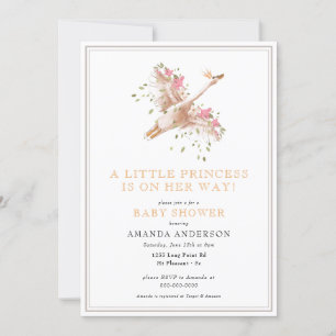 Kleine prinses Swan Floral Girl Pink Baby shower Kaart