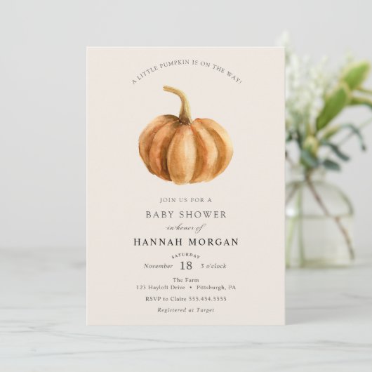 Kleine Pumpkin Baby shower uitnodiging (Staand voorkant)