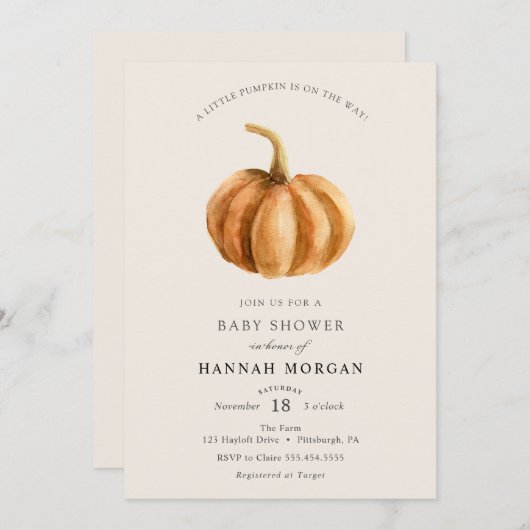 Kleine Pumpkin Baby shower uitnodiging (Voorkant / Achterkant)