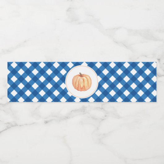 Kleine Pumpkin blauw plaid eerste verjaardag Waterfles Etiket (Enkel label)