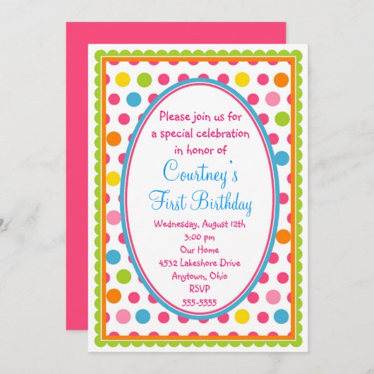 Kleine Punten 1e verjaardag Uitnodigingen (Voorkant / Achterkant)