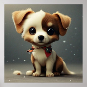 Kleine puppy bruin en wit poster