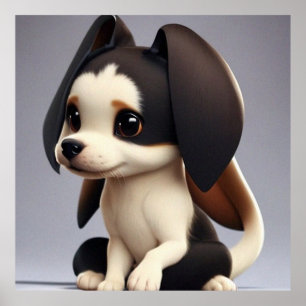 Kleine puppy dog donkerbruin en wit poster