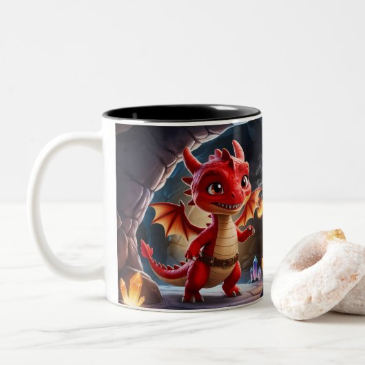 Kleine Red-Scaled Dragon Mok - Mythical Fantasy Dr (Met donut)