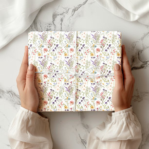 Kleine regenboogpastels Waterverf Wildflower Meado Inpakpapier Vel