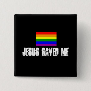 kleine regenboogvlag, Jezus redde me Vierkante Button 5,1 Cm