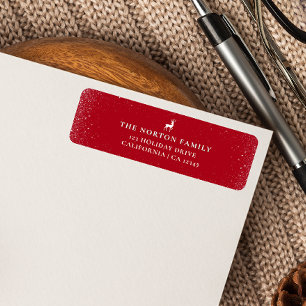 Kleine Rendieren Eenvoudige Sneeuwvlokken Rode Ker Etiket