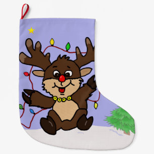 Kleine rendiervis grote kerstsok