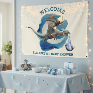 Kleine Ridder Draak Zilveren Ster Baby Shower Spandoek