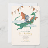 Kleine ridder met Dragon Eerste Verjaardag Kaart (Voorkant)