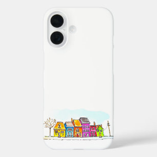 Kleine rij kleurrijke huizen iPhone 16 hoesje