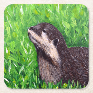 Kleine rivierotter Schilderij Vierkante Kartonnen Onderzetter