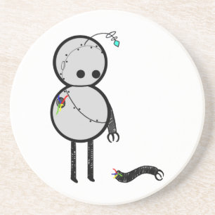 Kleine robot met gebroken arm zandsteen onderzetter