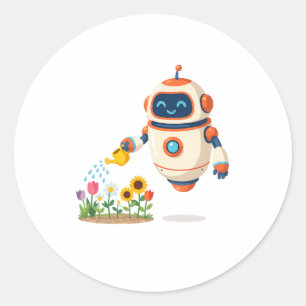 Kleine Robot Tuinman Ronde Sticker