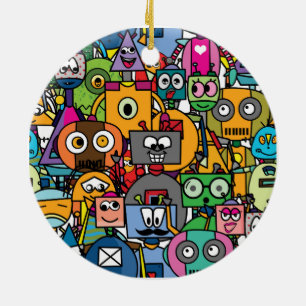 Kleine robots patroon bevestigen keramisch ornament