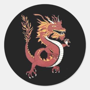 Kleine rode draak met mane- en staarvleugelontjes ronde sticker