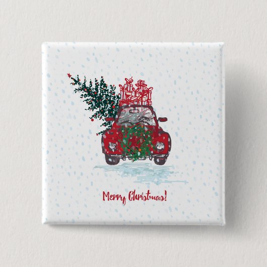 Kleine rode kerstauto vierkante button 5,1 cm (Voorkant)