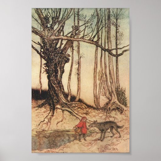  kleine rode sleehout in het bos met wolf poster (Voorkant)
