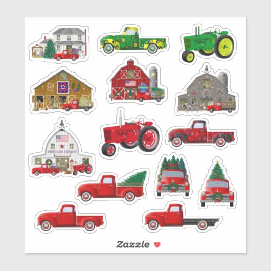 Kleine Rode Truck Kerstboerderijstickers Sticker (Vel)