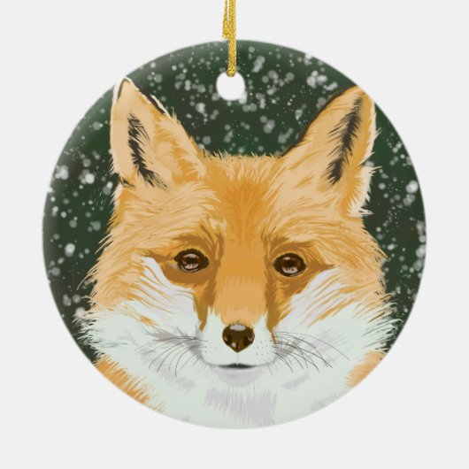 Kleine rode vos - in de sneeuw. keramisch ornament (Achterkant)