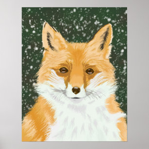 Kleine rode vos - in de sneeuw. poster