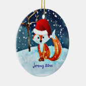 Kleine rode vos in Santa Hat Keramisch Ornament (Rechts)