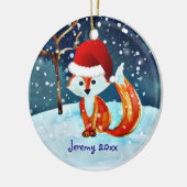 Kleine rode vos in Santa Hat Keramisch Ornament (Links)