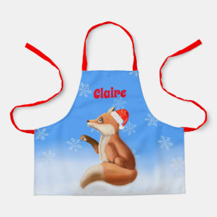 Kleine rode vos met kersthoed Gepersonaliseerd Ker Schort