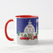 Kleine rode vrachtwagen en Antiek witte schuur Mok (Links)