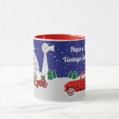 Kleine rode vrachtwagen en Antiek witte schuur Mok (Midden)