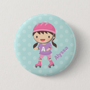 Kleine rolschaatsenmeisje voor meisjes ronde button 5,7 cm