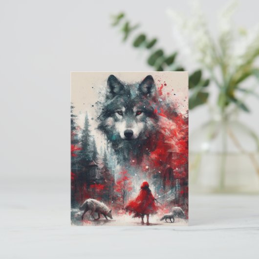 Kleine Rood en haar Wolf Pack Briefkaart (Staand voorkant)