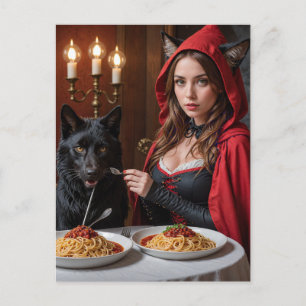 Kleine Roodkapje en Wolf Eet Spaghetti Briefkaart