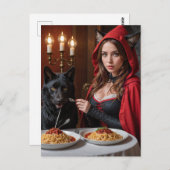 Kleine Roodkapje en Wolf Eet Spaghetti Briefkaart (Voorkant / Achterkant)