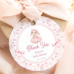 Kleine roze babykonijn babyshower bedankt bedankjes labels