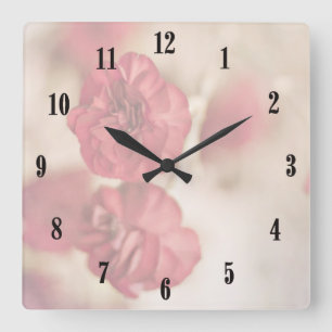 Kleine roze bloemen wandklok vierkante klok