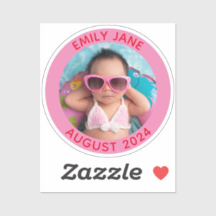 Kleine roze en rode ronde familiefoto sticker