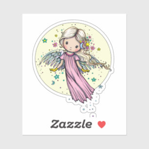 Kleine Roze Engel Drijvend bij Maan Sticker