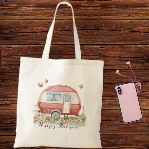 Kleine Roze Glamper Camper met Vlinders Tote Bag